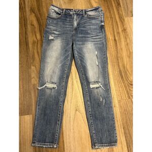 Risen Jeans Womens 31/13 Medium Wash Distressed Straight Leg Raw Hem RDP1270